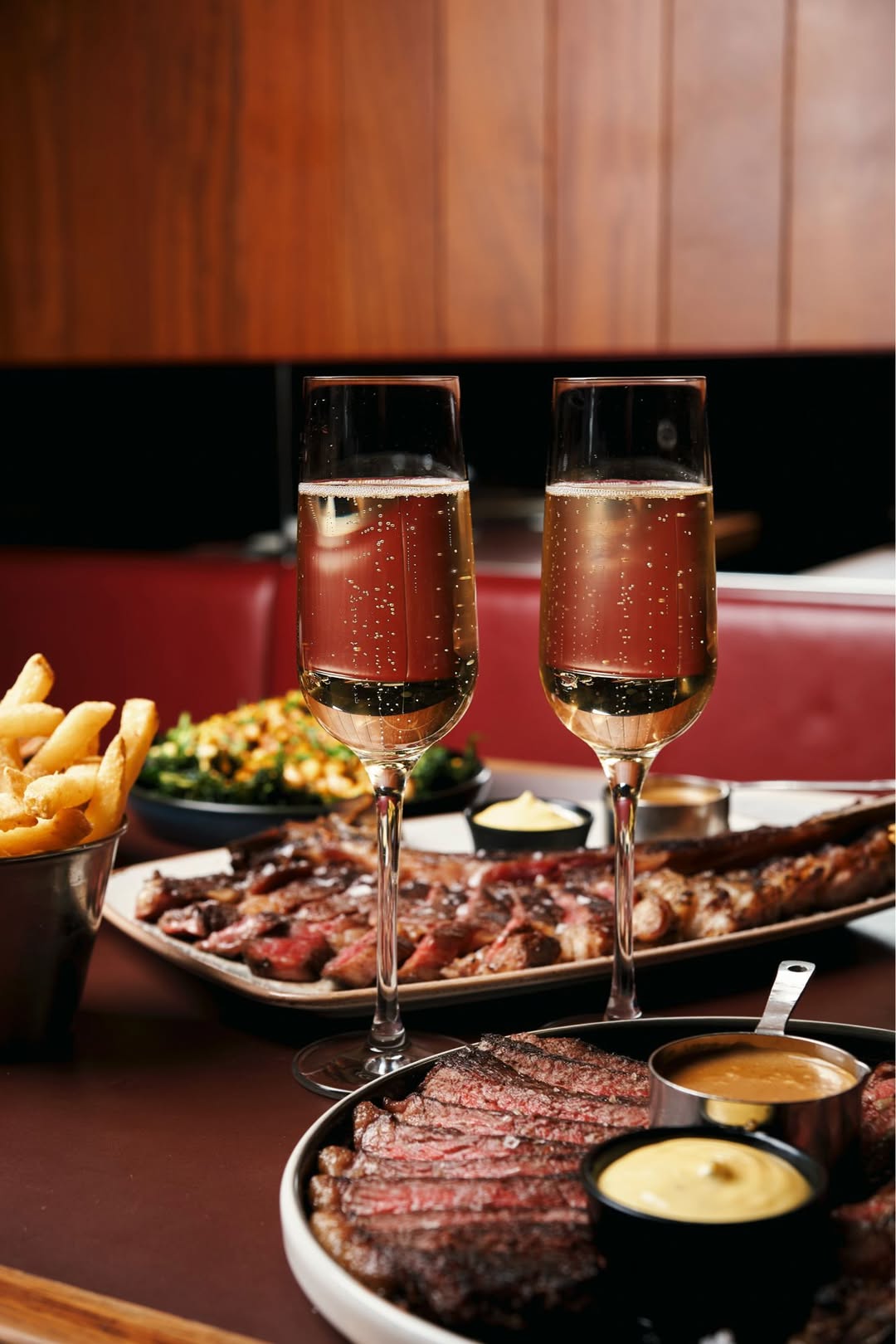 Sliced aged steak at temper