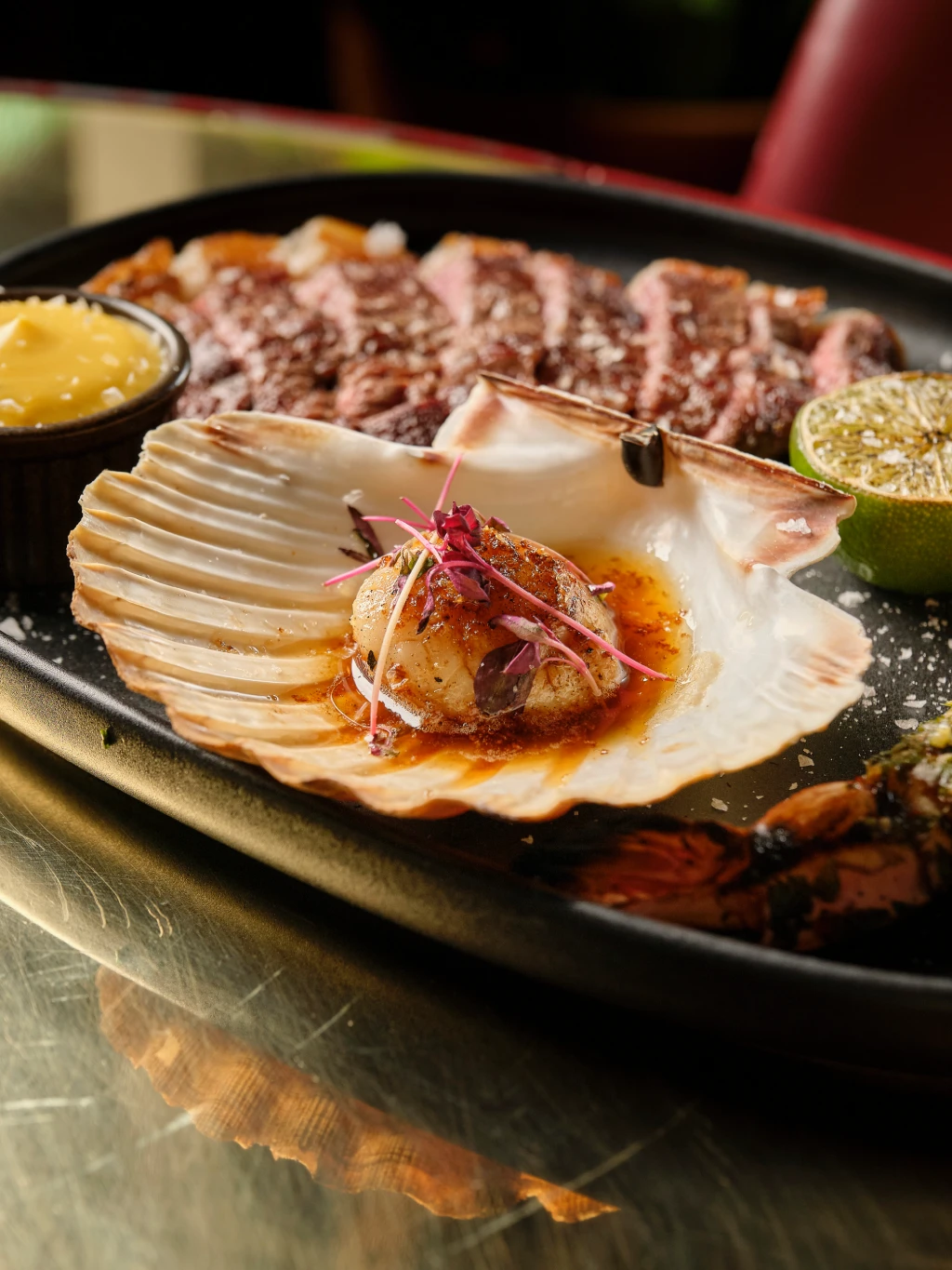 Surf and turf brunch board at temper City